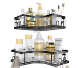 Raft de dus tip etajera colt organizator baie, din otel inoxidabil, set 2 buc, negru