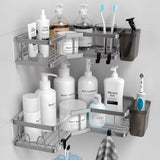 Raft de dus, tip etajera colt, organizator baie, etajera baie, coltar, din otel inoxidabil, set 2 buc
