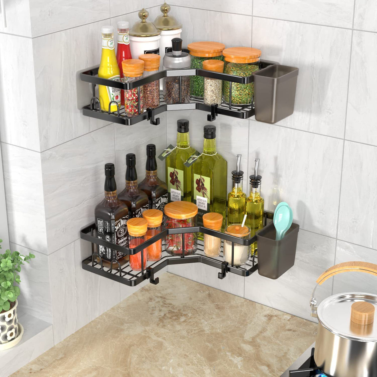 Raft de dus, tip etajera colt, organizator baie, etajera baie, coltar, din otel inoxidabil, set 2 buc