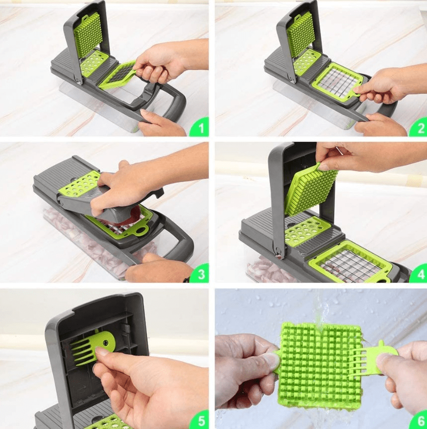 Razatoare multifunctionala, legume, fructe, 9 piese, lame inox, maner protectie - BUZ.RO