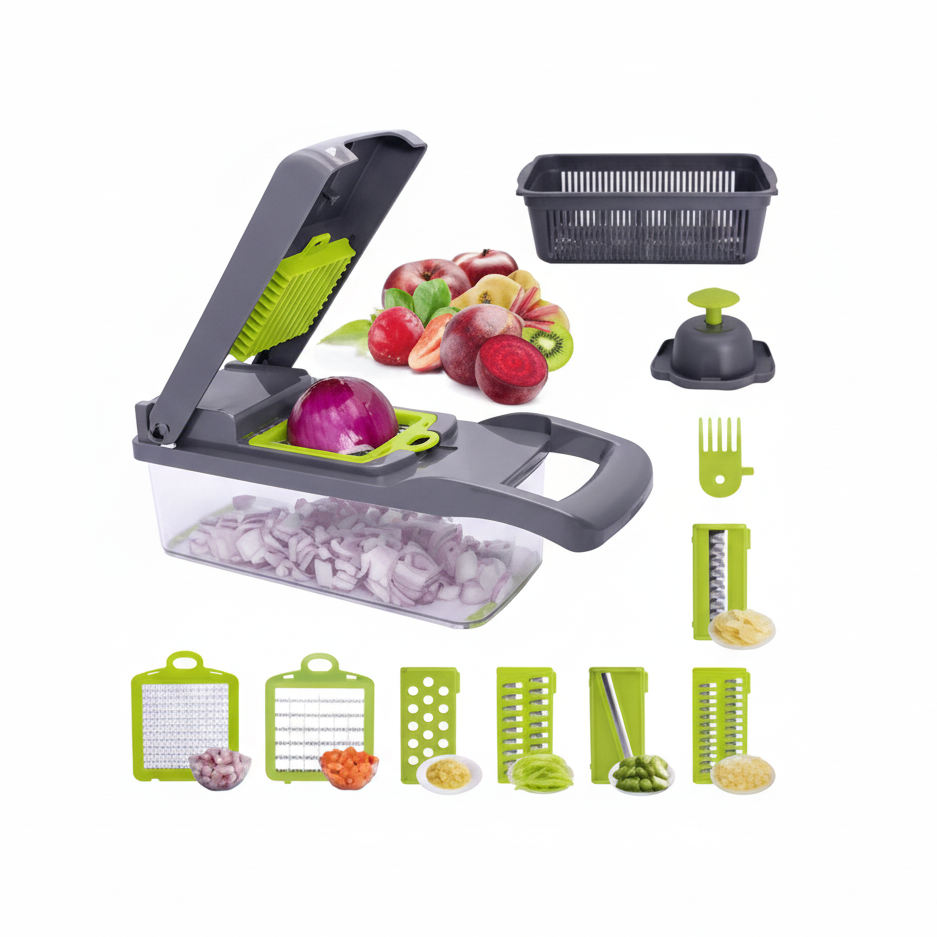 Razatoare multifunctionala, legume, fructe, 9 piese, lame inox, maner protectie - BUZ.RO