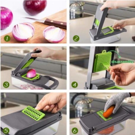 Razatoare multifunctionala, legume, fructe, 9 piese, lame inox, maner protectie - BUZ.RO