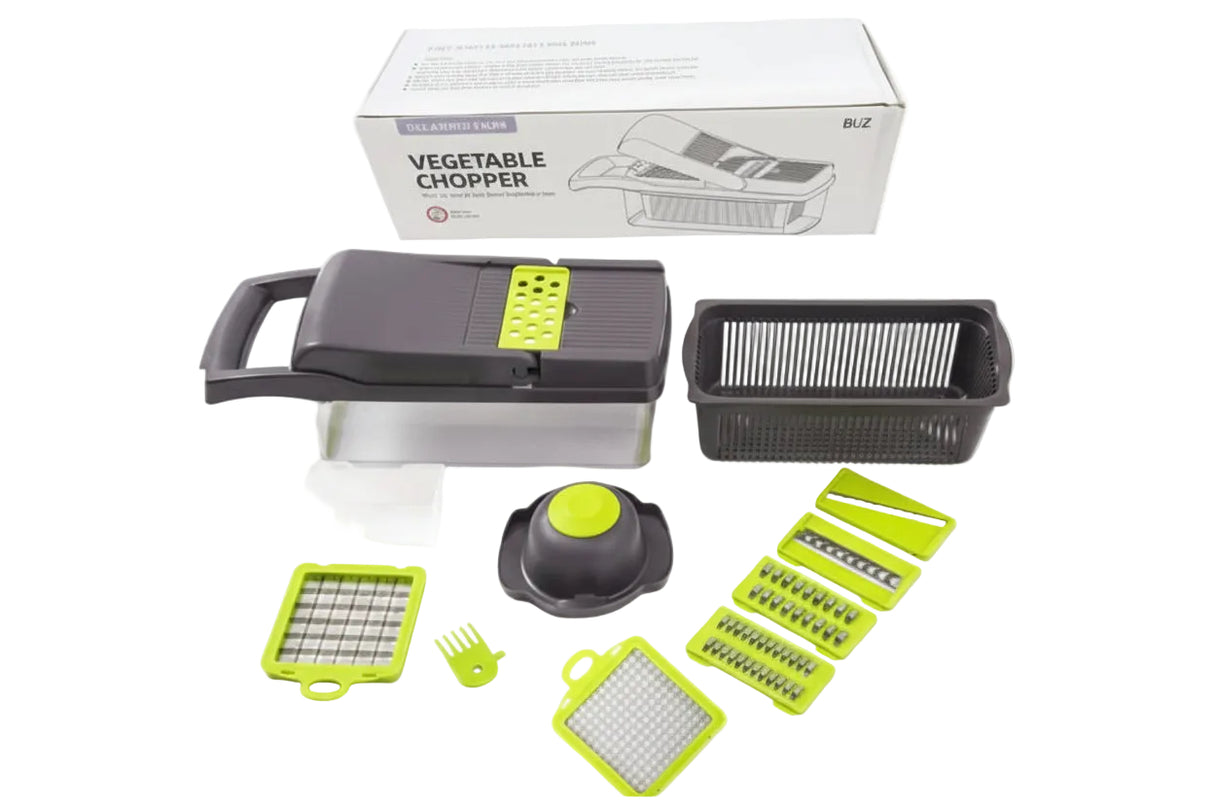 Razatoare multifunctionala, legume, fructe, 9 piese, lame inox, maner protectie - BUZ.RO