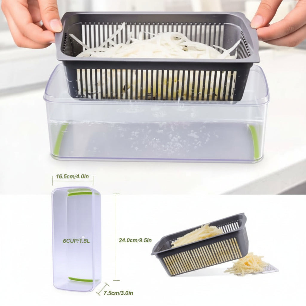 Razatoare multifunctionala, legume, fructe, 9 piese, lame inox, maner protectie - BUZ.RO