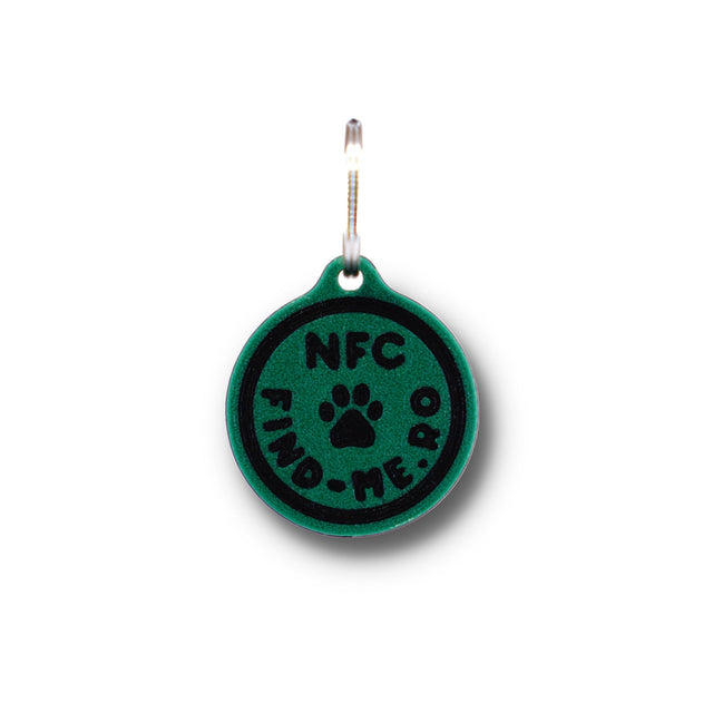 Medalion inteligent NFC Find-Me verde pentru caini si pisici