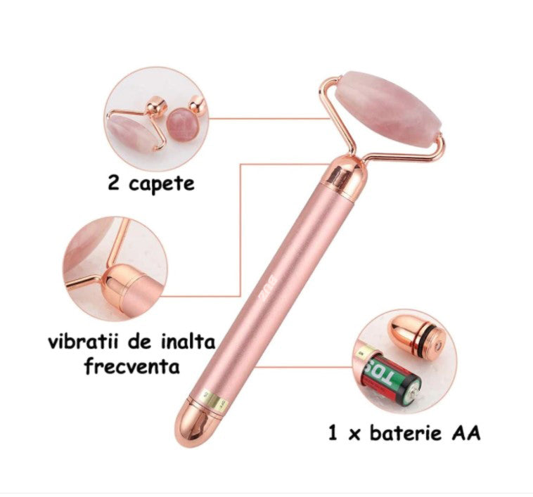Rola Masaj Facial Electrică din Jad Roz – Lifting, Detoxifiere, Fermitate