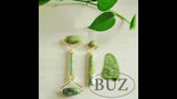 Rola masaj facial antirid, anticearcane, lifting, jad natural, aparat electric, gua sha, verde, 145 mm