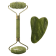 Rola masaj facial antirid, anticearcane, lifting, jad natural, aparat electric, gua sha, verde, 145 mm - BUZ.RO