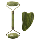 Rola masaj facial antirid, anticearcane, lifting, jad natural, aparat electric, gua sha, verde, 145 mm - BUZ.RO