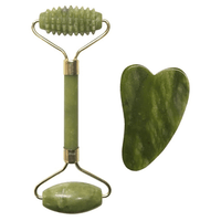 Rola masaj facial antirid, anticearcane, lifting, jad natural, aparat electric, gua sha, verde, 145 mm