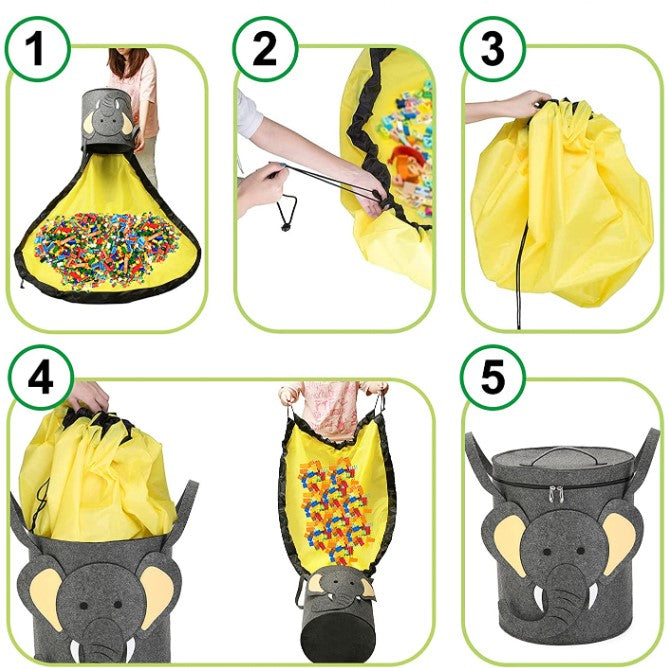 Sac 2in1, pentru depozitare si transport jucarii, diametru 150 cm, model  elefant