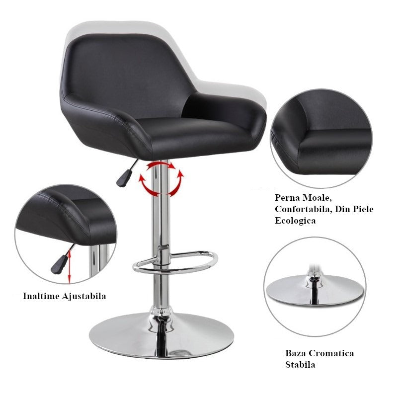 Scaun bar / bucatarie / salon cu inaltime ajustabila, husa piele ecologica , suport picioare - BUZ.RO