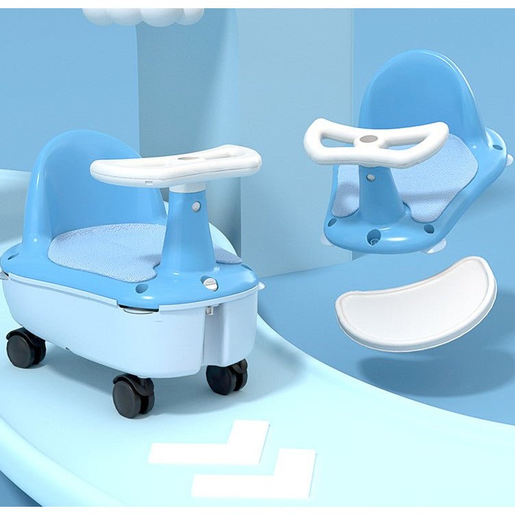 Scaun de baie si tricicleta 2in1 pentru bebe , cu husa antiderapanta, cutie depozitare pe roti, universal, +6 luni, albastru - BUZ.RO