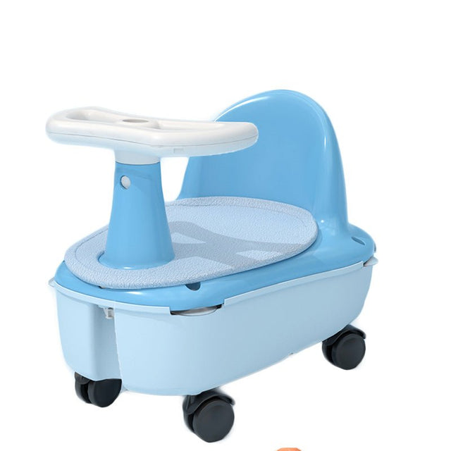 Scaun de baie si tricicleta 2in1 pentru bebe , cu husa antiderapanta, cutie depozitare pe roti, universal, +6 luni, albastru - BUZ.RO
