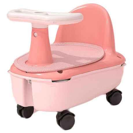 Scaun de baie si tricicleta 2in1 pentru bebe , cu husa antiderapanta, cutie depozitare pe roti, universal, +6 luni, roz - BUZ.RO