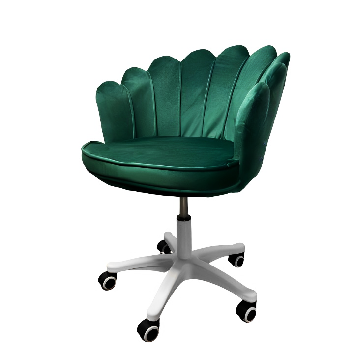 Scaun birou, modern, din catifea, elegant, ergonomic, rotativ, inaltime reglabila intre 74-84 cm, verde