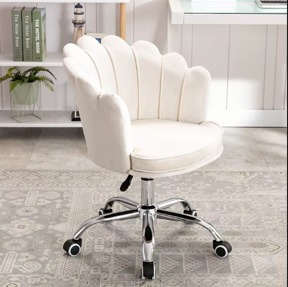 Scaun de birou, modern, din catifea, elegant, ergonomic, rotativ, inaltime reglabila intre 74-84 cm, alb