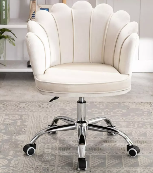 Scaun de birou, modern, din catifea, elegant, ergonomic, rotativ, inaltime reglabila intre 74-84 cm, alb