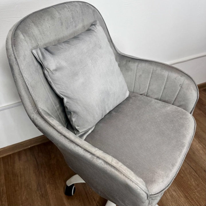 Scaun de birou, modern, din catifea, elegant, rotativ, inaltime reglabila intre 80-90 cm, gri