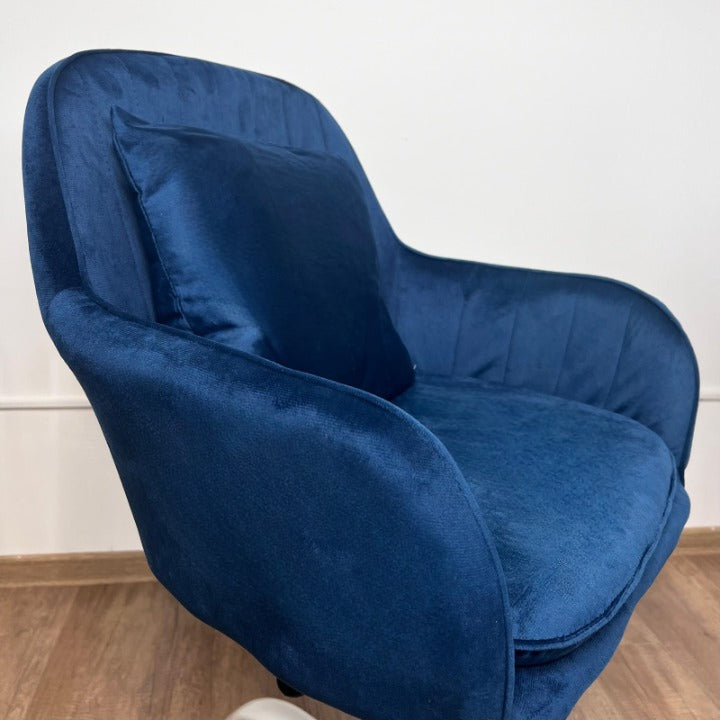 Scaun de birou, modern, din catifea, elegant, rotativ, inaltime reglabila intre 80-90 cm, albastru