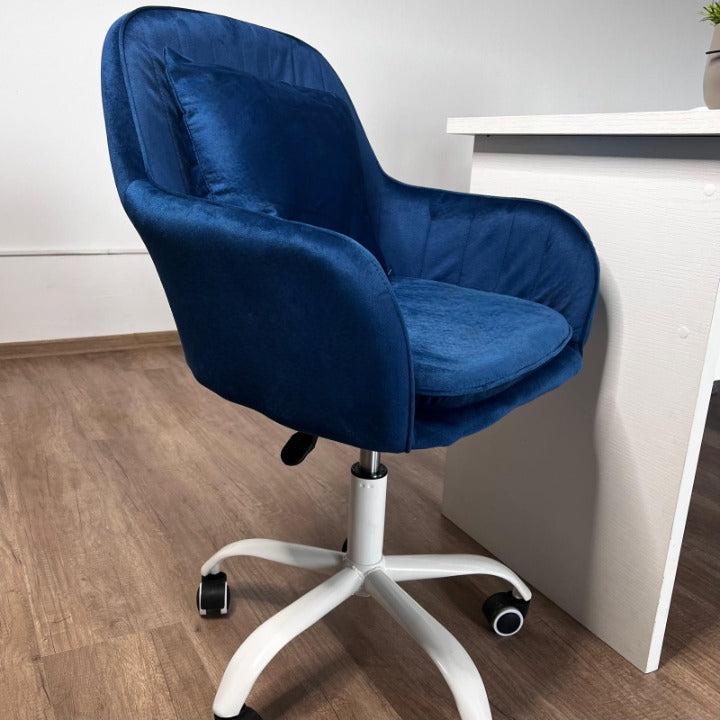 Scaun de birou, modern, din catifea, elegant, rotativ, inaltime reglabila intre 80-90 cm, albastru