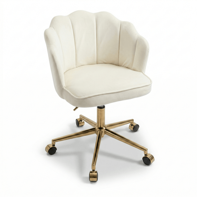 Scaun de birou|modern| spatar ergonomic| inaltime reglabila 40 - 50 cm| scoica crem| picioare aurii - BUZ.RO