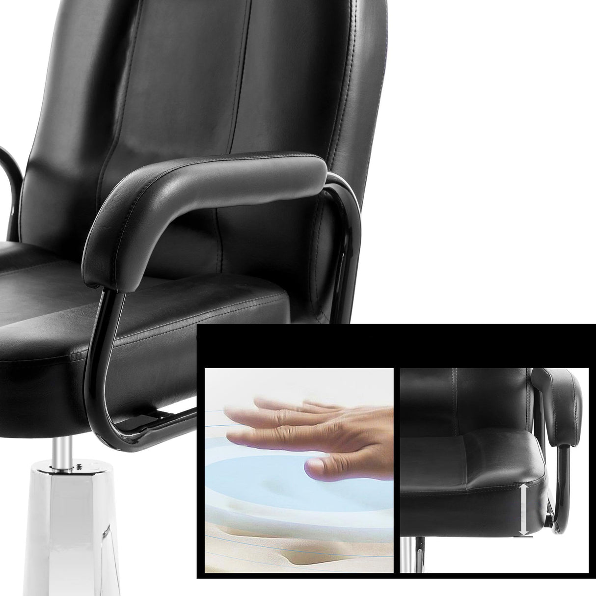 Scaun frizerie, coafor ,salon cu spatar rabatabil, reglabil pe inaltime, piele ecologica, cadru metal ,profesional , negru - BUZ.RO
