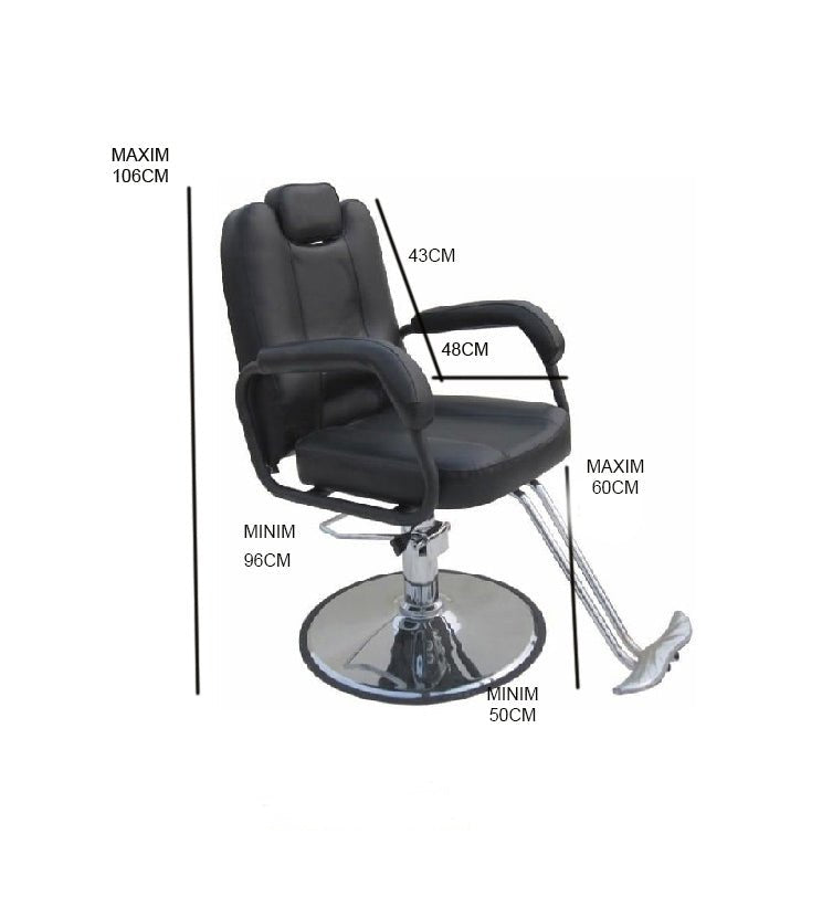 Scaun frizerie, coafor ,salon cu spatar rabatabil, reglabil pe inaltime, piele ecologica, cadru metal ,profesional , negru - BUZ.RO