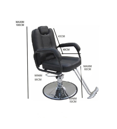 Scaun frizerie, coafor ,salon cu spatar rabatabil, reglabil pe inaltime, piele ecologica, cadru metal ,profesional , negru - BUZ.RO