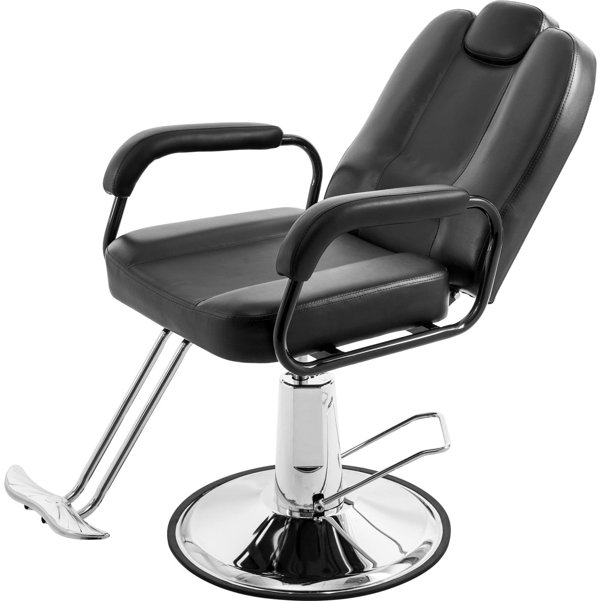Scaun frizerie, coafor ,salon cu spatar rabatabil, reglabil pe inaltime, piele ecologica, cadru metal ,profesional , negru - BUZ.RO