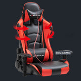 Scaun gaming profesional, ergonomic, cu cadru de otel, din piele sintetica, negru cu rosu - BUZ.RO