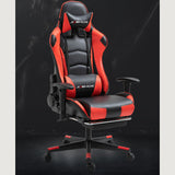 Scaun gaming profesional, ergonomic, cu cadru de otel, din piele sintetica, negru cu rosu - BUZ.RO