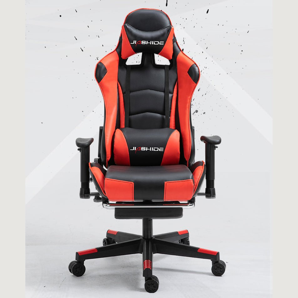 Scaun gaming profesional, ergonomic, cu cadru de otel, din piele sintetica, negru cu rosu - BUZ.RO