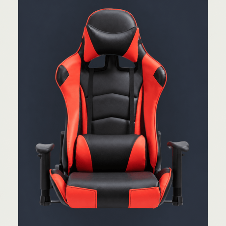 Scaun gaming profesional, ergonomic, cu cadru de otel, din piele sintetica, negru cu rosu - BUZ.RO