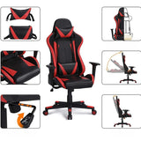 Scaun gaming profesional, ergonomic, cu cadru de otel, din piele sintetica, negru cu rosu - BUZ.RO