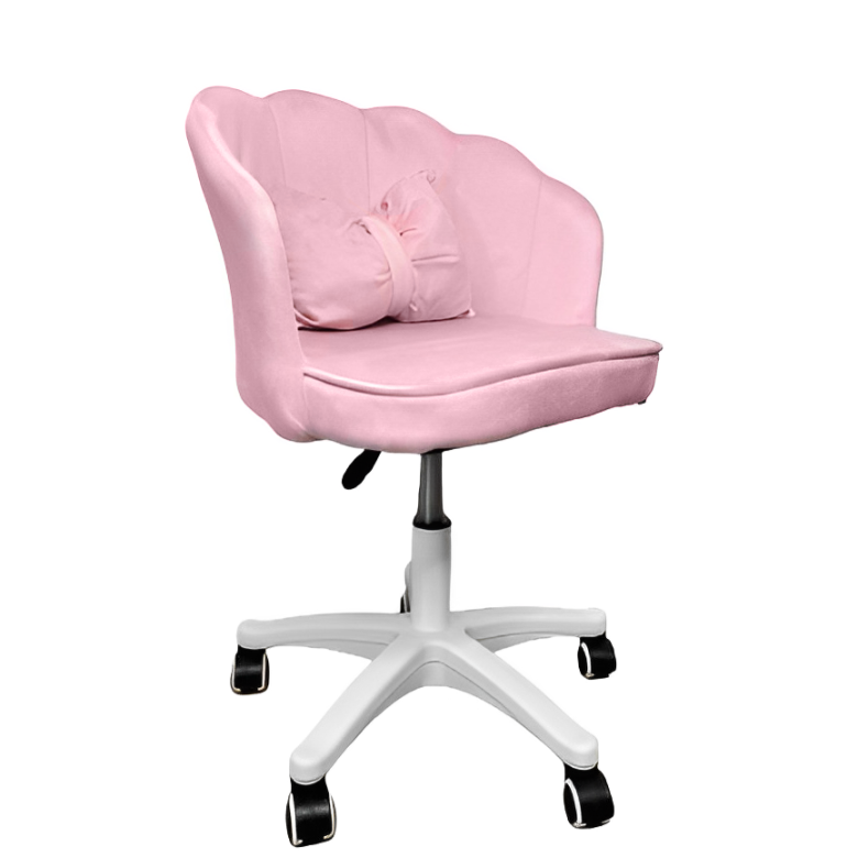 Scaun hidraulic, cu spatar, roti, catifea, birou, bar, salon, cosmetica, manichiura, pedichiura, 60l x 83h cm, roz