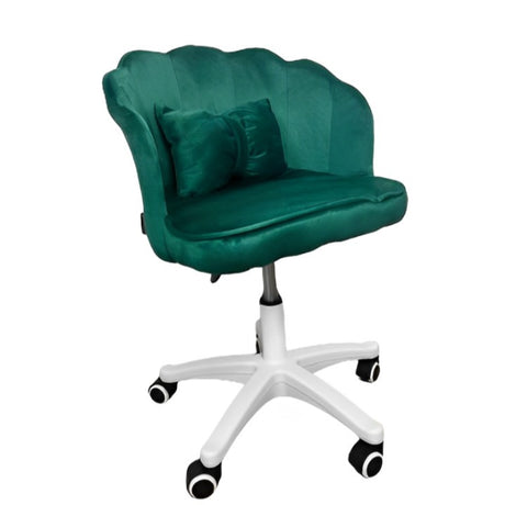 Scaun hidraulic, cu spatar, roti, catifea, birou, bar, salon, cosmetica, manichiura, pedichiura, 60l x 83h cm, verde