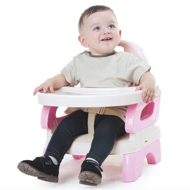 Scaun inaltator de masa, pentru bebe, copii, booster, pliabil si reglabil, roz - BUZ.RO