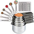 Set 14 ustensile pentru bucatarie cu 7 linguri de masurat si 7 cupe de masurat, tabel pentru masurare cu suport magnetic, otel inoxidabil - BUZ.RO