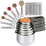 Set 14 ustensile pentru bucatarie cu 7 linguri de masurat si 7 cupe de masurat, tabel pentru masurare cu suport magnetic, otel inoxidabil - BUZ.RO