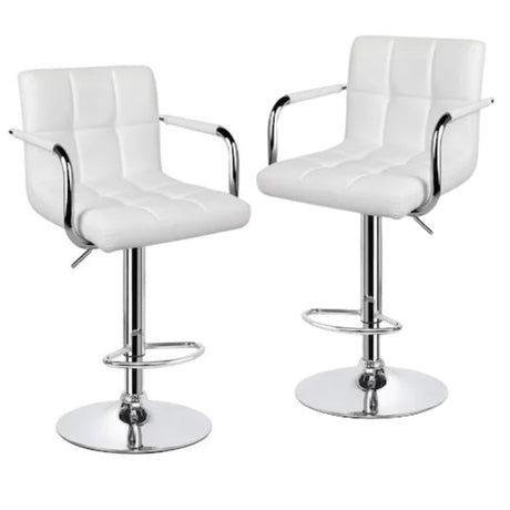 Set 2 scaune, salon, bar, inaltime reglabila, 64 - 84 cm, 116x43cm, hidraulic, albe - BUZ.RO
