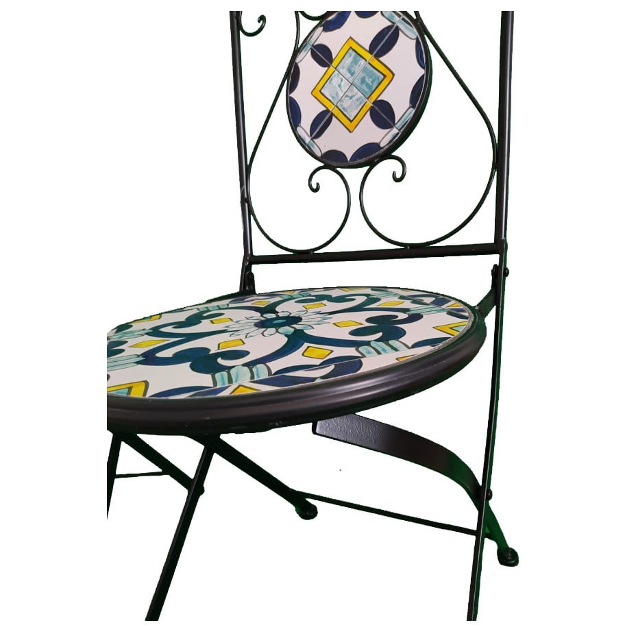 Set 2 scaune, din mozaic, cadru de fier, ceramica, interior/exterior terasa/gradina modern, pliabile