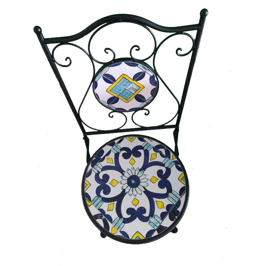 Set 2 scaune, din mozaic, cadru de fier, ceramica, interior/exterior terasa/gradina modern, pliabile