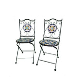 Set 2 scaune, din mozaic, cadru de fier, ceramica, interior/exterior terasa/gradina modern, pliabile