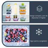 Set 20 recipiente pentru depozitarea alimentelor cu capac ermetic, din plastic, pentru diverse preparate, legume si fructe - BUZ.RO