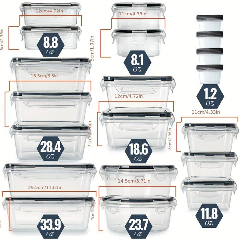 Set 20 recipiente pentru depozitarea alimentelor cu capac ermetic, din plastic, pentru diverse preparate, legume si fructe - BUZ.RO