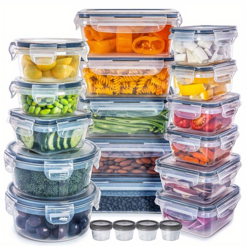 Set 20 recipiente pentru depozitarea alimentelor cu capac ermetic, din plastic, pentru diverse preparate, legume si fructe