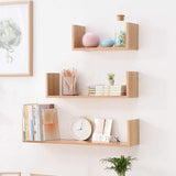 Set 3 etajere decorative suspendate U, material MDF, dimensiuni diferite, culoare stejar - BUZ.RO