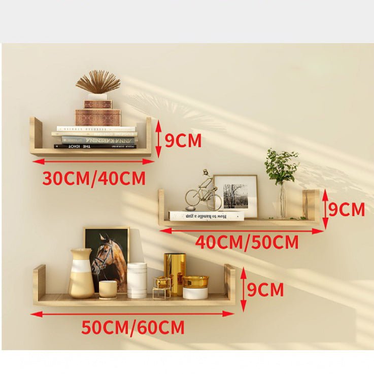 Set 3 etajere decorative suspendate U, material MDF, dimensiuni diferite, culoare stejar - BUZ.RO