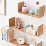 Set 3 etajere decorative suspendate U, material MDF, dimensiuni diferite, culoare stejar - BUZ.RO